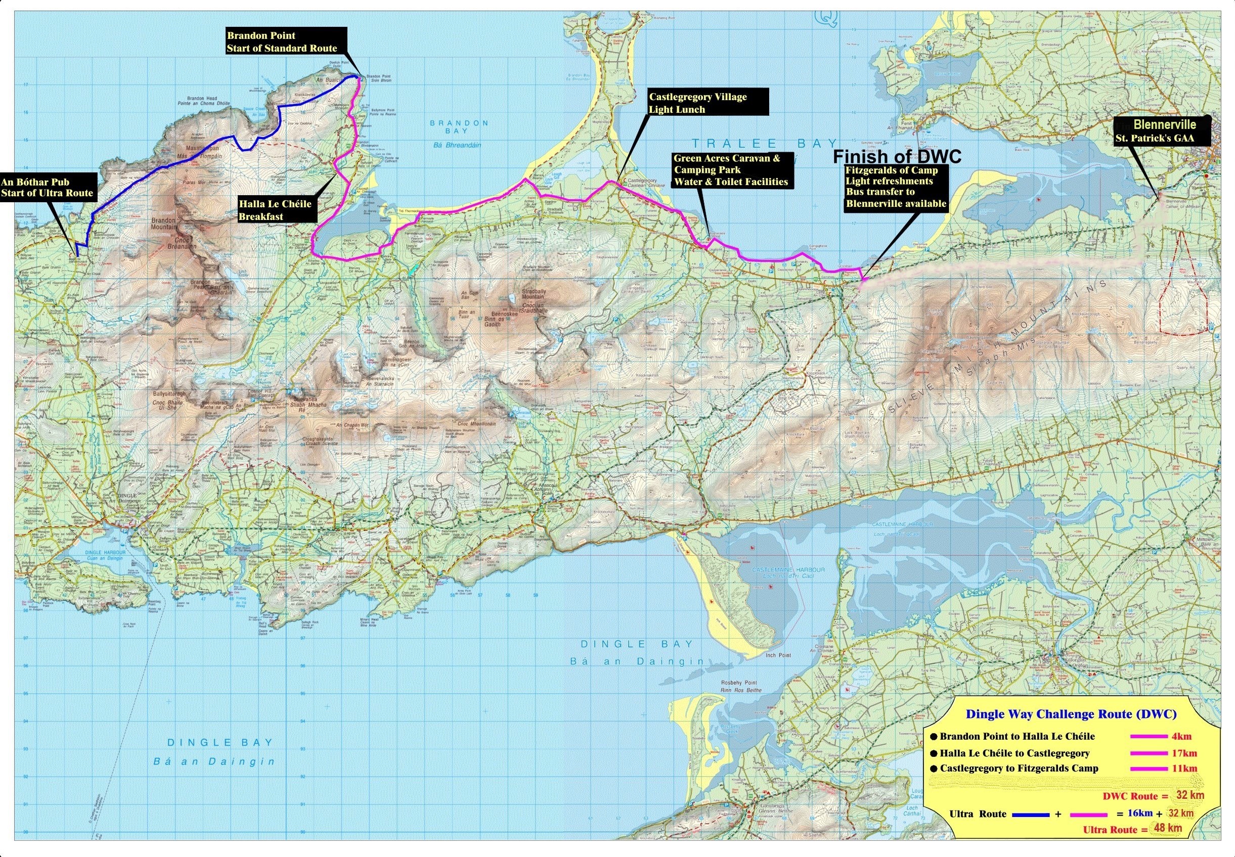 3d Map showing Dingle Way Challenge route for 2023