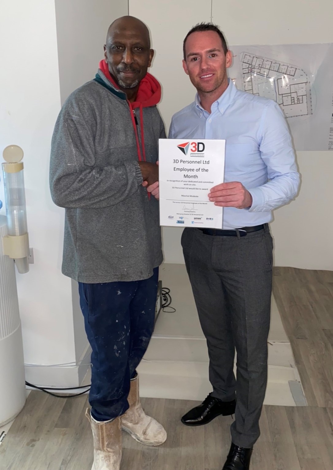 Maurice Modeste is presented with his 3D Employee of the Month award by Sales Director Ciaran Greene