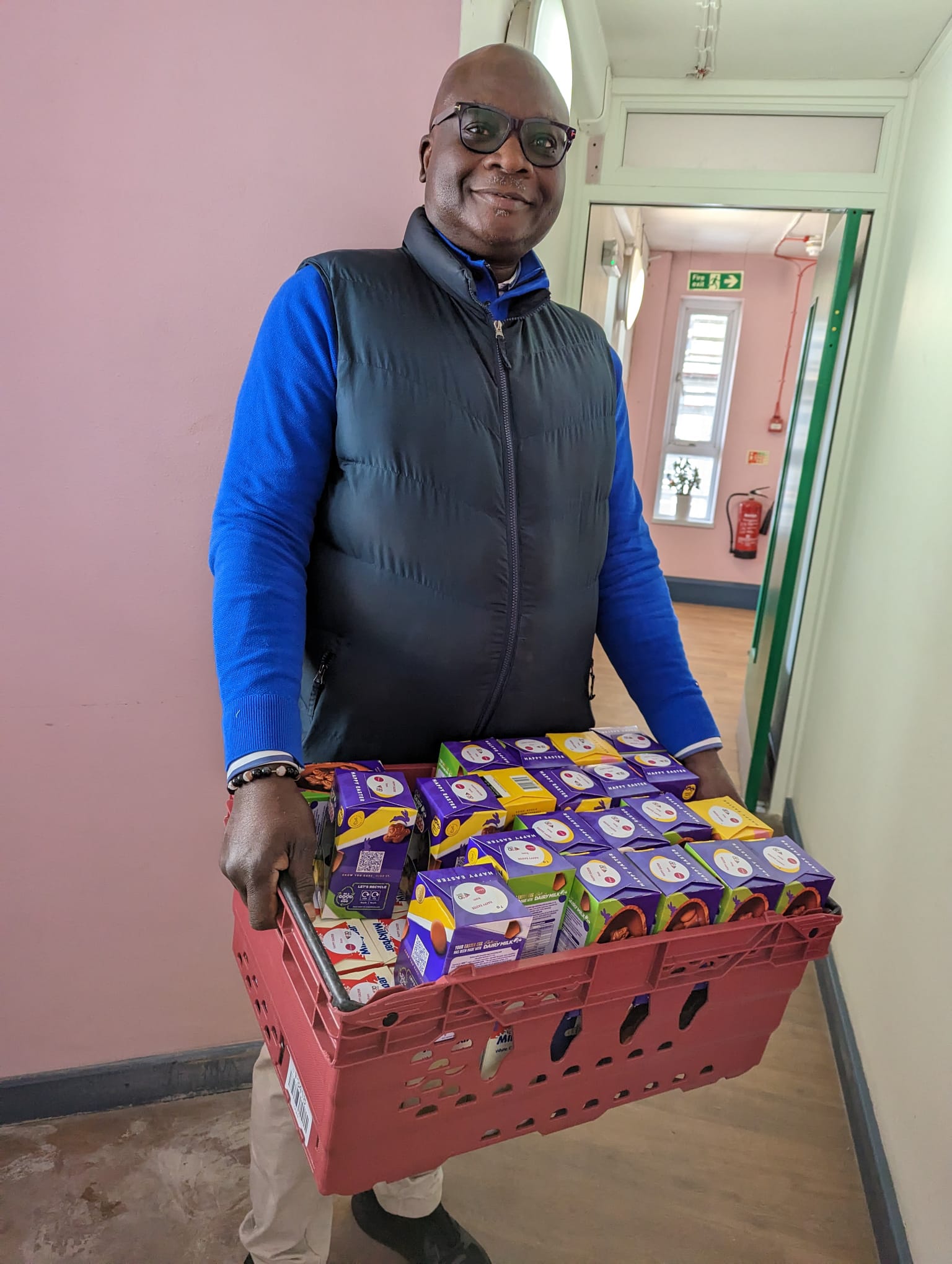 Sunny delivers a carton of easter eggs